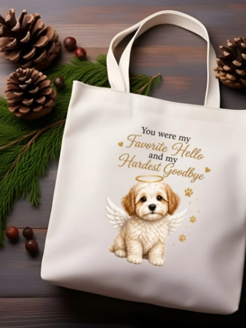Memorial Dog Tote Bag - White Canvas Shoulder Bag